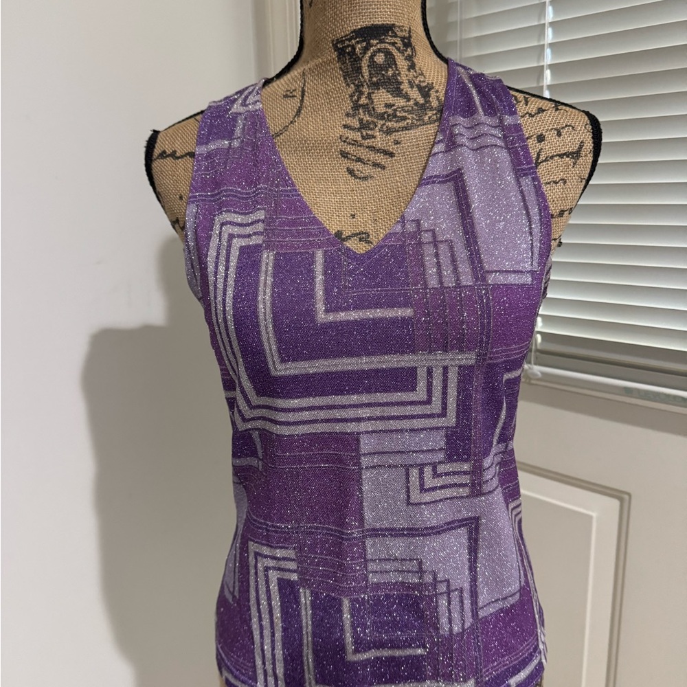 Georgiou Chic Purple Patterned shimmery metallic tank Top size small